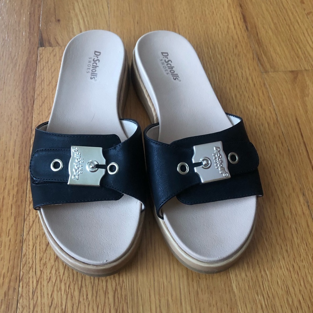 Dr. Scholl's Icon Now Black Slide Mules with Silver Buckle